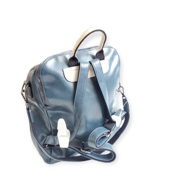 Faux Leather grayish blue back pack - Picture 2 of 12